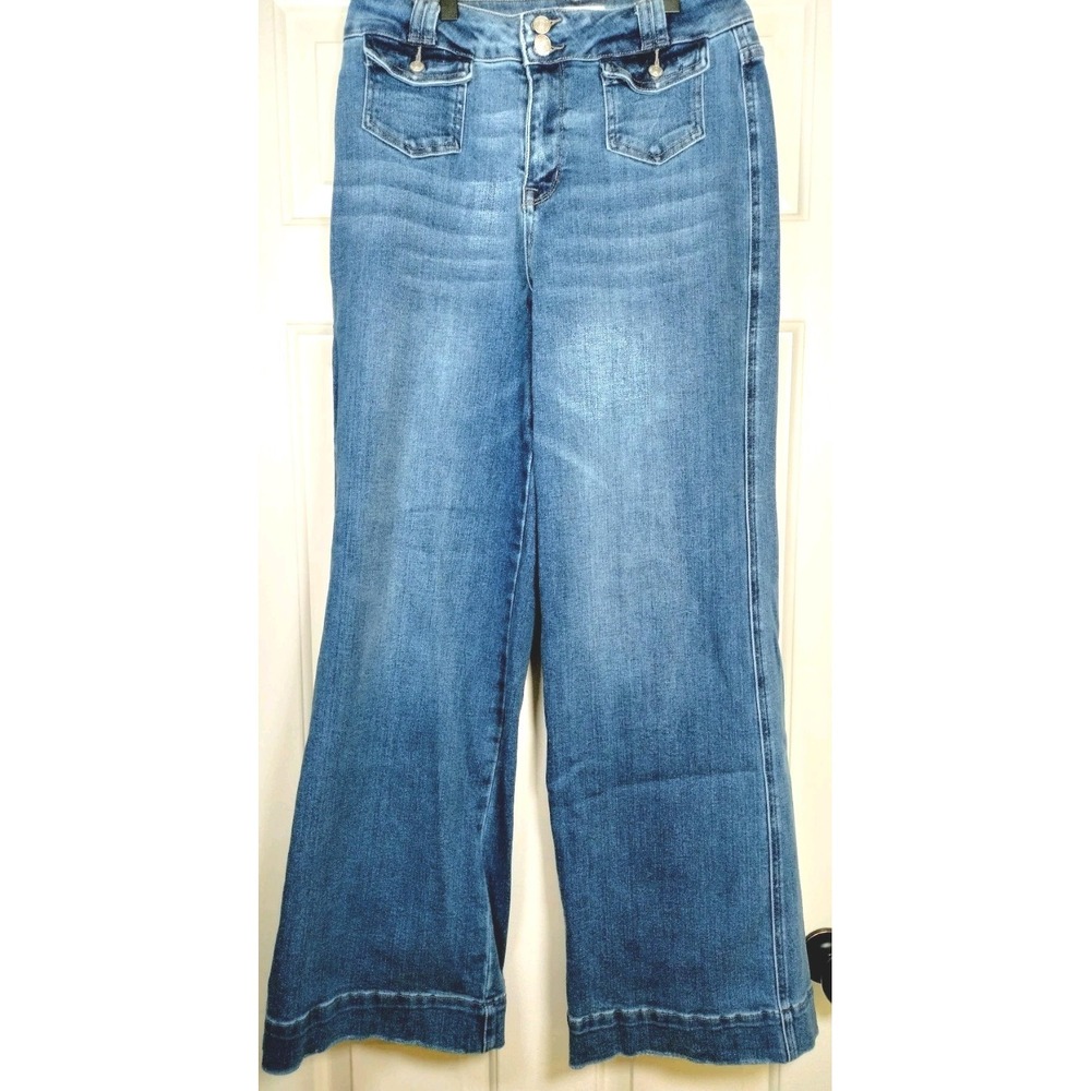 Mica Denim Womens 29 Blue High Rise Wide Leg Flare Front Pocket Jeans